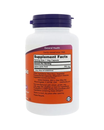 Now Foods Alpha Lipoic Acid Альфа-ліпоєва кислота 250 мг 60 vegcaps