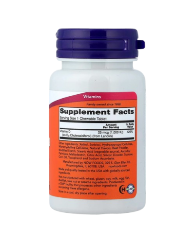 Now Foods Витамин D3 1000 МЕ 180 жевательных таблеток
