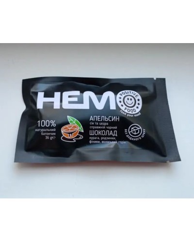 Батончик Positive Food HEMO апельсин в шоколаде без сахара 36 г