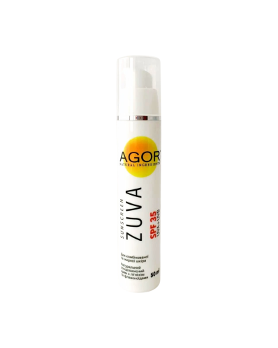 Натуральний сонцезахисний крем для обличчя AGOR ZUVA SPF35 для комбінованої та жирної шкіри 50 мл