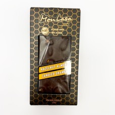 Крафтовий шоколад MonLasa чорний 70% з лісовими горіхами, мигдалем і апельсин. цукатами на меду 80 г