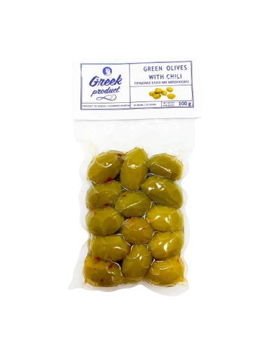 Оливки зелені з кісточкою Greek Product та перцем буково 100 г