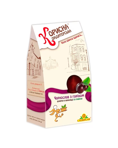 Цукерки без цукру Чорнослив з горіхом у шоколаді Корисна Кондитерська 150 г