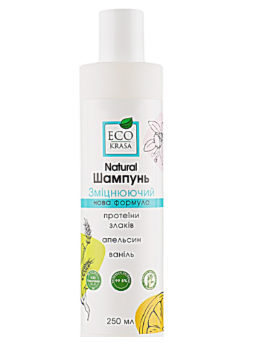 Шампунь EcoKrasa зміцнюючий протеїни злаків, апельсин та ваніль 250 мл
