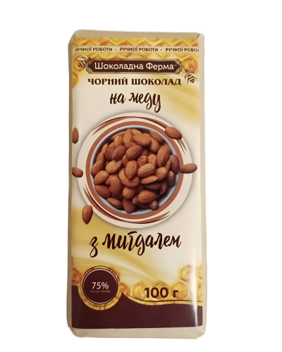 Шоколад чорний на меду з мигдалем Шоколадна Ферма 100 г