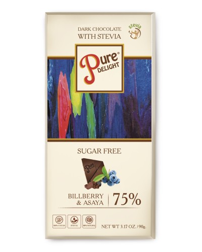 Шоколад чорний Стевіясан Pure Delight 75% з лохиною та асаіі без цукру (зі стевією) 90 г
