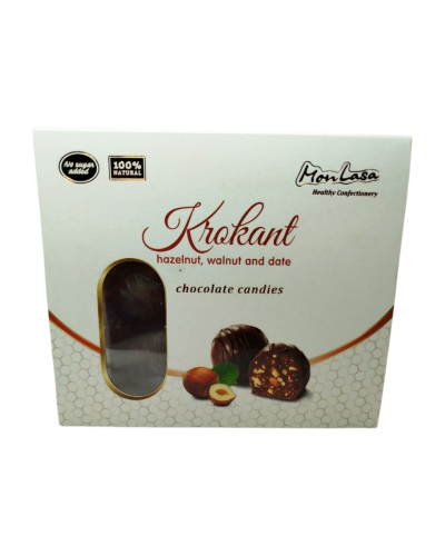 Шоколадні цукерки MonLasa грильяж з фундуком та фініками на меду 140 г