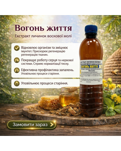 Екстракт личинок воскової молі (вогнівки) ВОГОНЬ ЖИТТЯ 500 мл