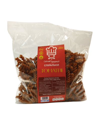 Макарони-спіральки рисові томатні (без глютену) "Світові традиції" 500 г
