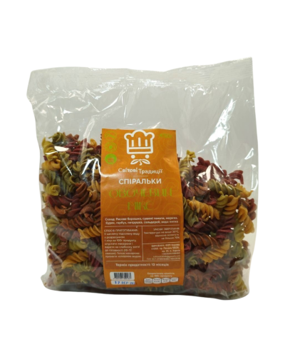 Макарони-спіральки рисові овочеві (без глютену) "Світові традиції" 500 г