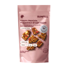 Кранч-гранола із зелёної гречки SUNFILL родзинки ягоди годжі RAW 150 г