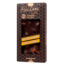 Крафтовий шоколад MonLasa чорний 76% з лісовими горіхами, мигдалем та апельсиновими цукатами на меду 80 г