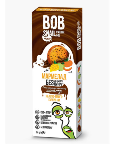 Натуральні цукерки Bob Snail Яблуко-Манго-Гарбуз у бельгійському молочному шоколаді 27 г