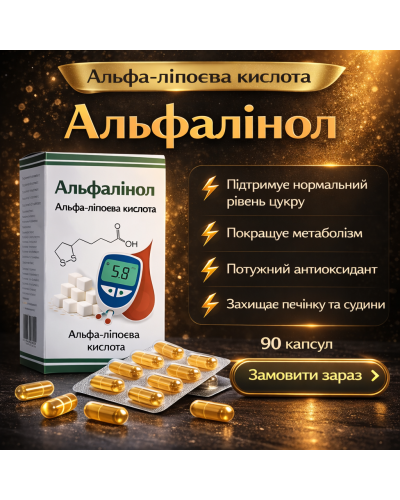 Альфалінол - альфа-ліпоєва кислота 400 мг 90 капс.