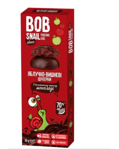 Натуральні цукерки Bob Snail Яблуко-Вишня у бельгійському чорному шоколаді 30 г