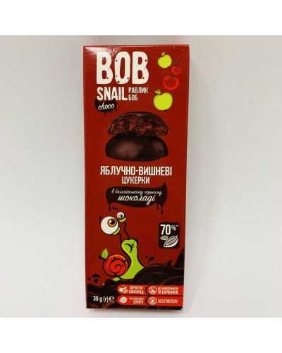 Натуральні цукерки Bob Snail Яблуко-Вишня у бельгійському чорному шоколаді 30 г