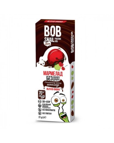 Натуральні цукерки Bob Snail Яблуко-Вишня у бельгійському чорному шоколаді 27 г